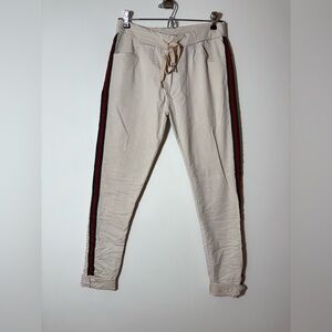 Venti6 Fringe Hem Side Stripe Crinkle Jogger Pant Cream Sz XS